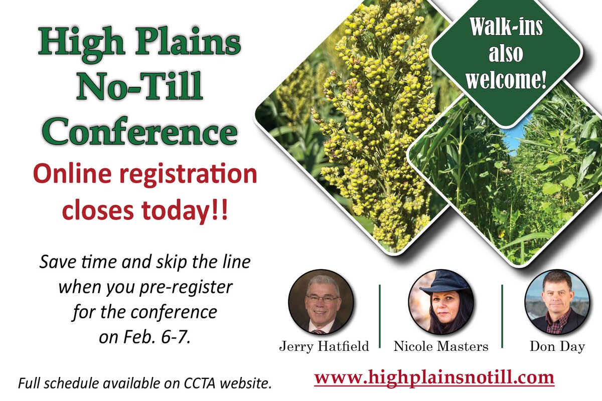 Less than one week until the High Plains No-Till Conference in Burlington, CO, and the last day to pre-register online is TODAY!