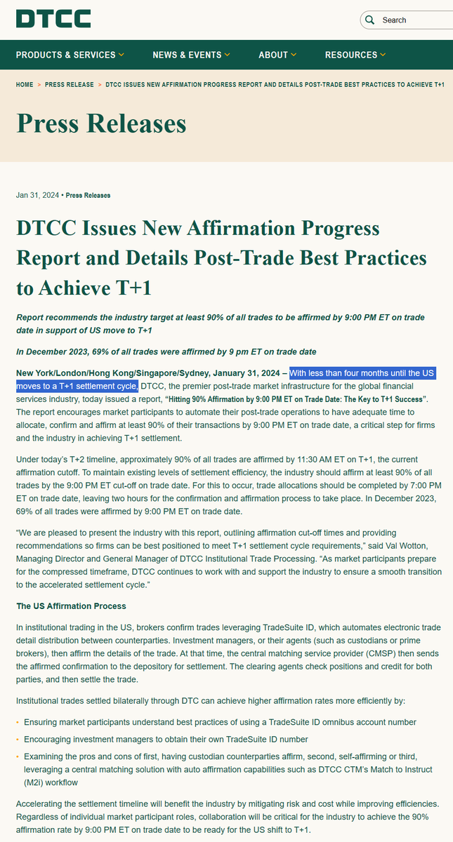 DTCC PRESS RELEASE

In less than four months, the US moves to T+1 settlement cycles.

Tokenization is coming in hot this year!! #Securrency #DTCC #DigitalAssets #Ripple #XRP