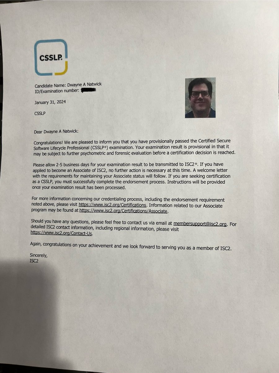 DwayneNcloud's tweet image. Done! @ISC2 #CSSLP exam passed. Very excited to get this one completed. #SkillUpLikeaSuperHero #alwaysbelearning