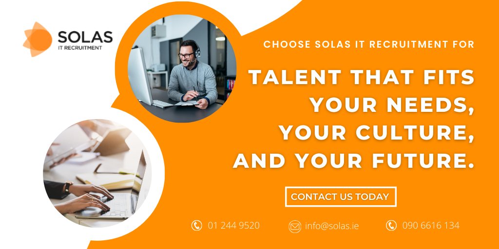 Choose Solas IT Recruitment For IT talent that fits your needs, your culture, and your future.

𝗖𝗼𝗻𝘁𝗮𝗰𝘁 𝗨𝘀 𝗧𝗼𝗱𝗮𝘆
‣Dublin office 01 244 9520
‣Athlone office 090 6616 134
‣Email info@solas.ie
#Recruitment #RecruitmentAgency #Hiring #IrishBiz