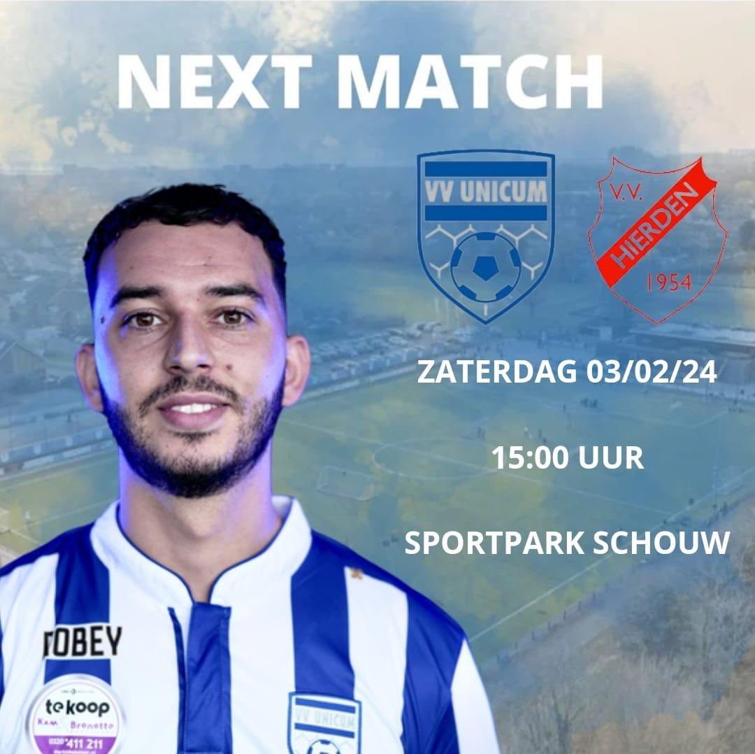 Zaterdag staat de topper in de 2e klasse H op het programma. Onze trots en het vlaggenschip van <a href="/vv_Unicum/">VV Unicum Lelystad</a>  trapt thuis af tegen de nummer 2 banned ranglijst <a href="/vvhierden/">v.v. Hierden</a>   Na afloop live muziek en een led voetbaltoernooi voor de jeugd!!!  Tot zaterdag!!