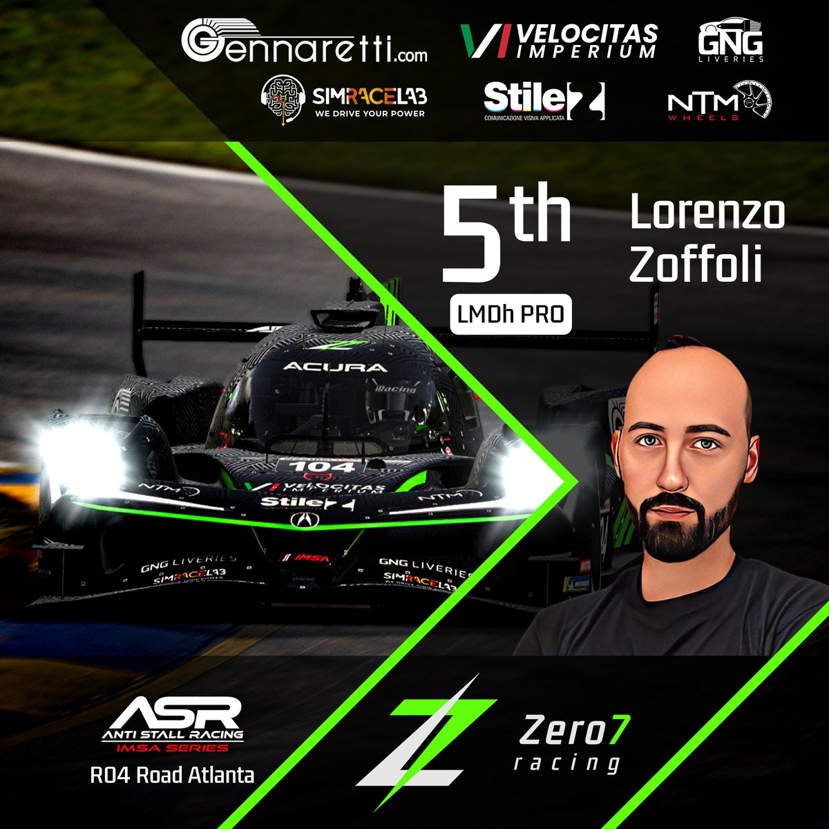 Good 5th place for Lorenzo Zoffoli in the Road Atlanta stage of @antistallracing . It would have been a significantly better placement without the penalty incurred for the pit entry mistake. He retains the third position in the overall standings with four more races to go.