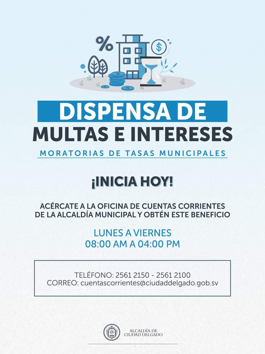 Nueva Dispensa de Multas e Intereses inicia HOY. 

Acércate a nuestra municipalidad y contribuye a que sigamos construyendo nuestra nueva ciudad, poniéndote al día con el pago de tus tasas municipales. 🏘️👇🏻