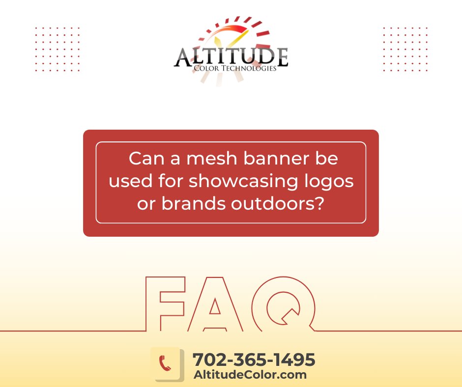 AltitudeColor's tweet image. Absolutely! A mesh banner&apos;s durability and outdoor-friendly design make it an effective and eye-catching way to hang your logo or brand in various outdoor settings.

For more information, visit our website: AltitudeColor.com

#altitudecolortechnologies #lasvegas #MeshBanner