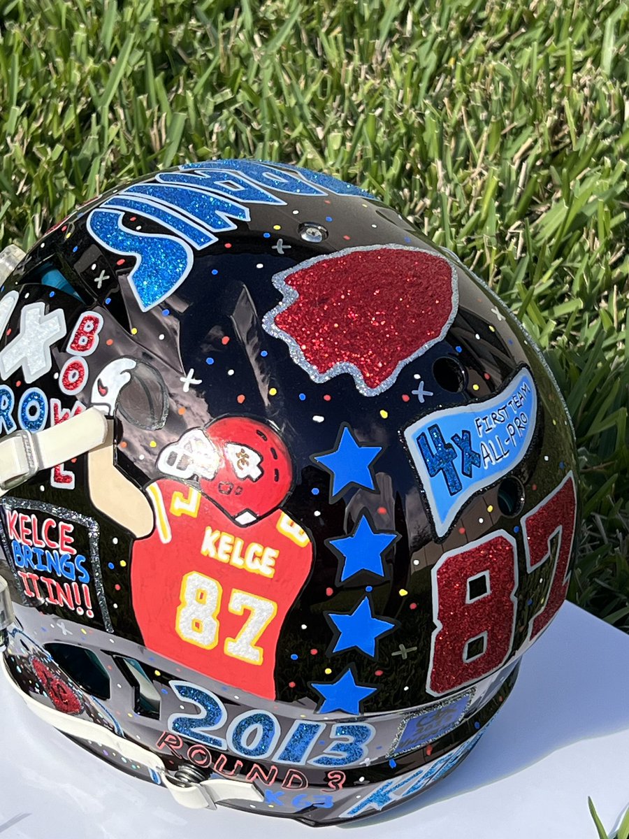 Check out our hand painted Travis Kelce helmet 🤩🤩  <a href="/tkelce/">Travis Kelce</a>