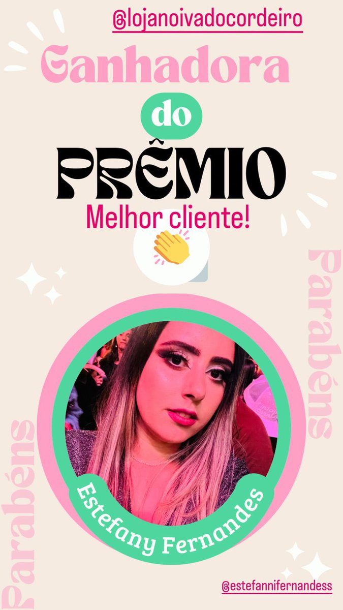 Estefany melhor cliente, a rainha das compras! Sempre trazendo aquela energia contagiante para a loja. Cliente top demais! Parabéns 🍾🎈🎊