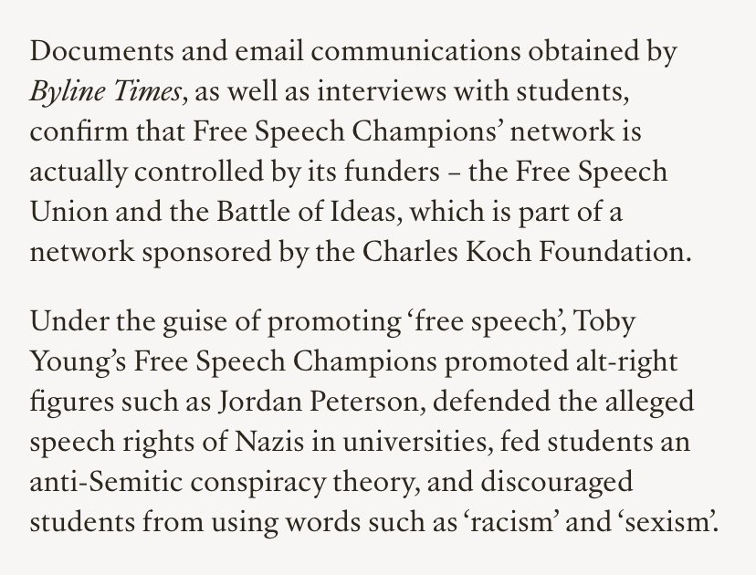 Who’s funding the erroneously Free Speech Union? 
According to their website they are part of the larger Free Speech Champions network. 
Do a little digging and all roads lead to the Koch Brothers and the promotion of Nazis. 
@JordNZ @aniobrien #nzpol #nzmedia