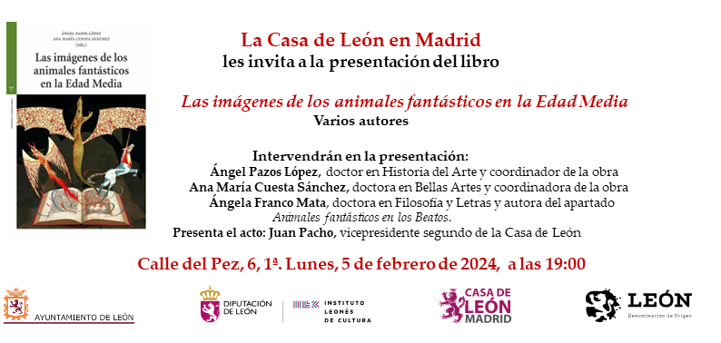 Ana C. S. (@anamcuest) on Twitter photo El lunes 5 de febrero <a href="/angelpazoslopez/">Ángel Pazos-López</a> y yo estaremos en la <a href="/CasaLeonMadrid/">Casa de León en Madrid</a> presentando el libro de <a href="/edicionestrea/">Ediciones Trea</a> "Las imágenes de los animales fantásticos en la Edad Media". Os esperamos a las 19.00h!!! El lunes 5 de febrero <a href="/angelpazoslopez/">Ángel Pazos-López</a> y yo estaremos en la <a href="/CasaLeonMadrid/">Casa de León en Madrid</a> presentando el libro de <a href="/edicionestrea/">Ediciones Trea</a> "Las imágenes de los animales fantásticos en la Edad Media". Os esperamos a las 19.00h!!!