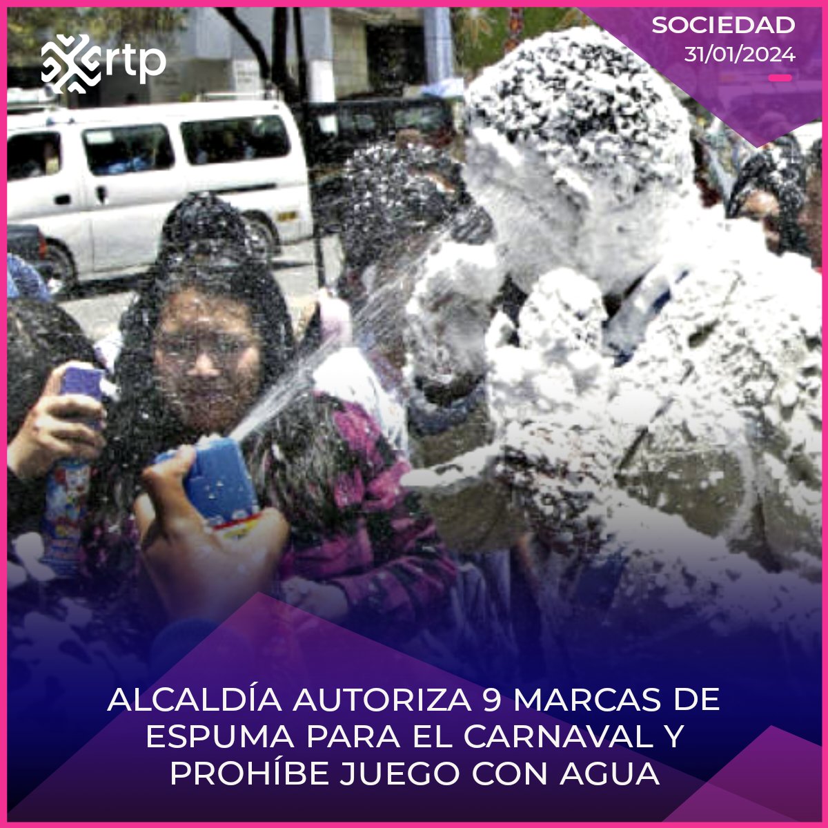 rtp_bolivia's tweet photo. 📍 Alcaldía de #LaPaz emitió este miércoles la lista de las nueve marcas de #espumas autorizadas para ser comercializadas en el #Carnaval2024, que cumplen con los parámetros de seguridad, y también prohibió el juego con agua, en el marco de cuidar el recurso hídrico.
Vía: Brújula