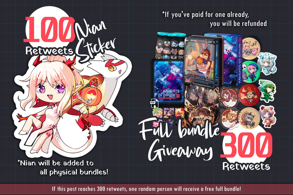 Doctors! We've got more goodies! If we reach 100 retweets on this post, this cute Nian & Latias sticker will join all physical bundles. At 300, one lucky person will get a full bundle! Or: skip the gacha and check out our store link in the replies! #arknights #明日方舟