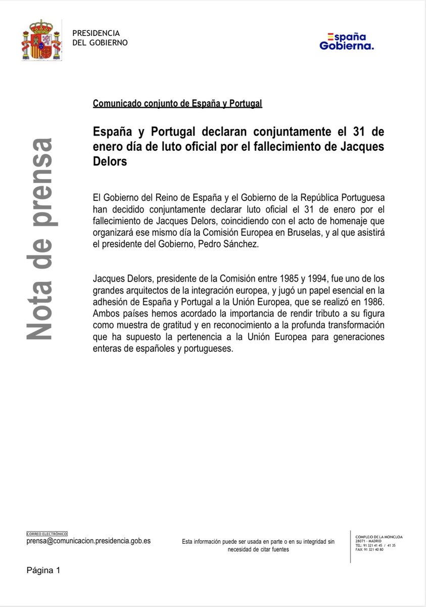 MartineAubry's tweet photo. Merci aux dirigeants de l’Espagne et du Portugal d’avoir conjointement décidé aujourd’hui, 31 janvier 2024, jour de deuil national dans leurs deux en hommage à Jacques #Delors. https://t.co/BAbTotLakS