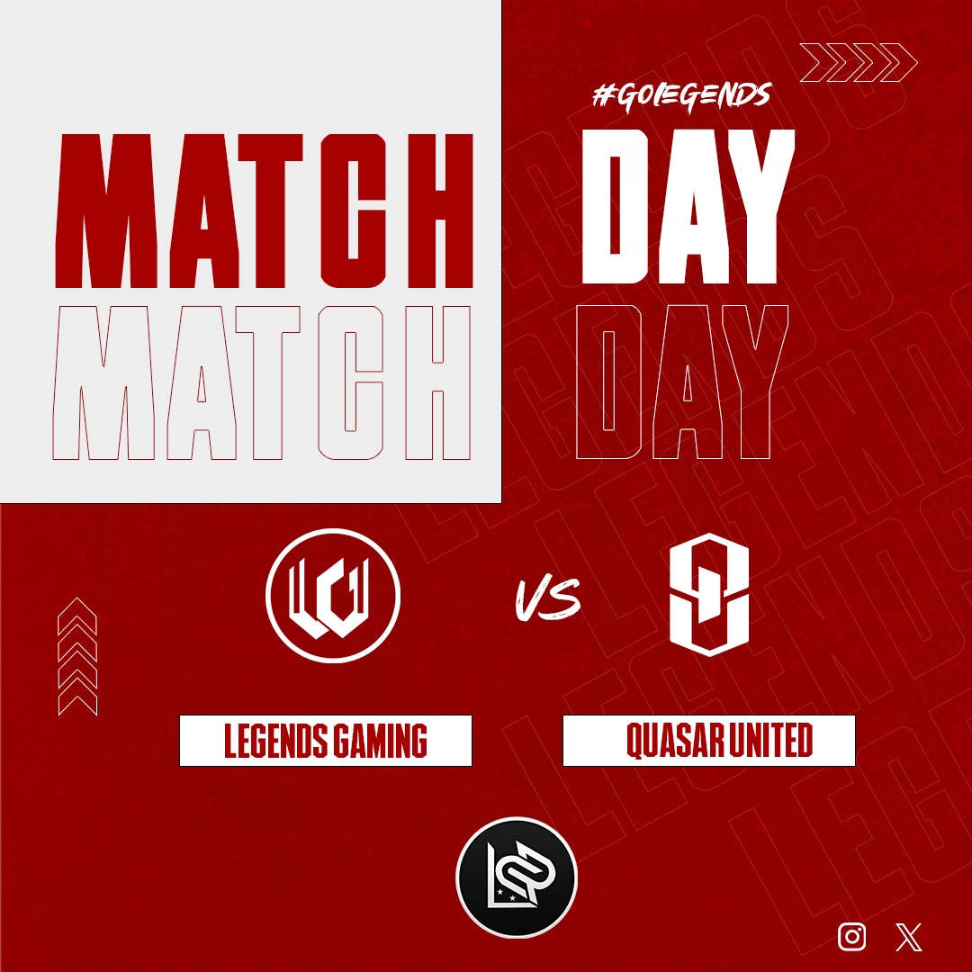 ⬜MATCH DAY🟥

De vuelta, en el área cracks🔥. Nuestras leyendas están listos, para salir de vuelta, a la arena🤩, a defender el legado que han forjado. TALENTO🐐

🏆@LPCRPA
🆚️ <a href="/QuasarUnited/">Quasar United</a>
📌Jornada 1
⏰ 9:00h 🇵🇦
¡VAMOS EQUIPO!👊🏼

#GoLegendsGaming ❤
