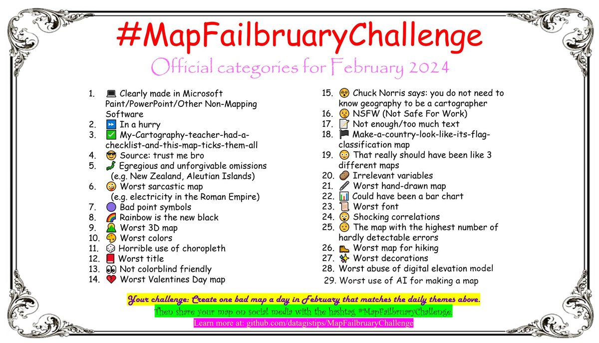datagistips's tweet image. Today begins #MapFailbruaryChallenge 👀
If you have never created a map, you&apos;re welcome 🧞‍♂️
Today is day 1⃣ : &quot;Clearly made in Microsoft Pain(t)/Powerpoint/Other Non-Mapping Software&quot; 💾