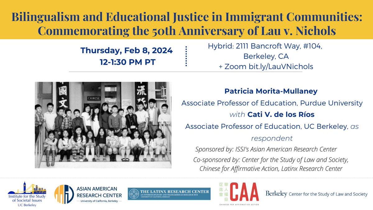 Join us as we continue to celebrate the 50th anniversary of Lau v Nichols on 2/8 at 12pm PT. @greenteanow RSVP: bit.ly/LauVNichols