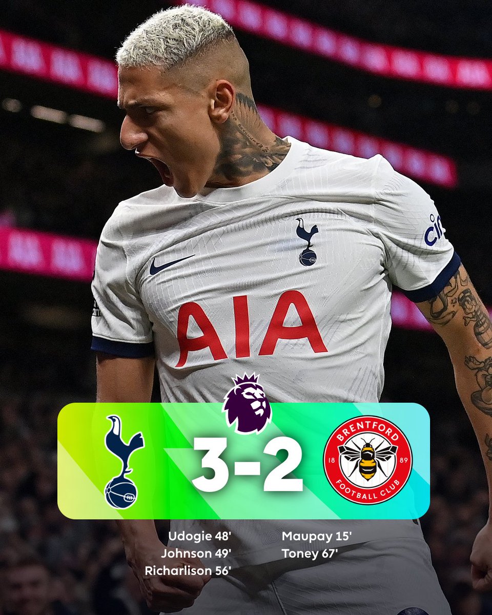 Spurs come from behind to win at home 😤

#TOTBRE