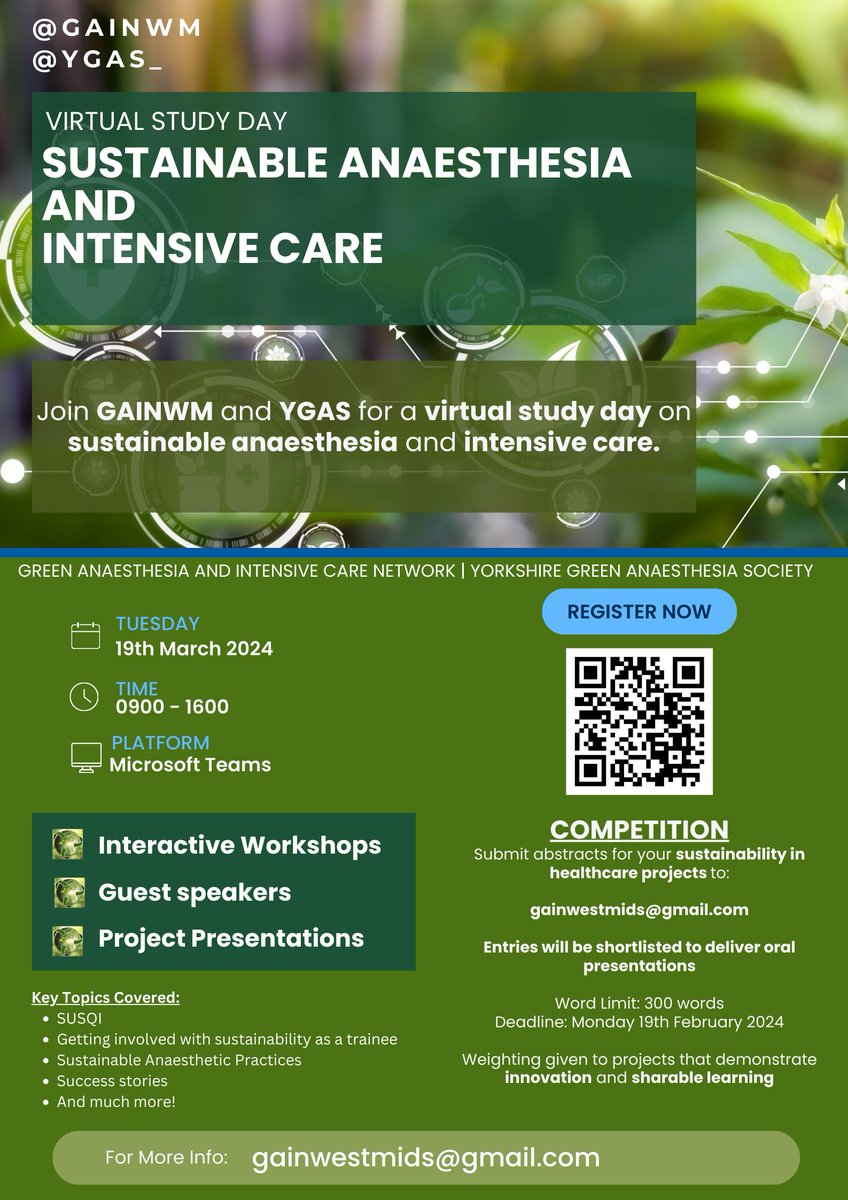 GAIN-WM (@gainwm) on Twitter photo Join us and <a href="/YGAS_/">Yorkshire Green Anaesthesia Society</a> for our virtual learning event on Tuesday 19th March!
forms.gle/PAHgxQGBjGZbXV…
Abstract deadline 19th February - Details below! Join us and <a href="/YGAS_/">Yorkshire Green Anaesthesia Society</a> for our virtual learning event on Tuesday 19th March!
forms.gle/PAHgxQGBjGZbXV…
Abstract deadline 19th February - Details below!