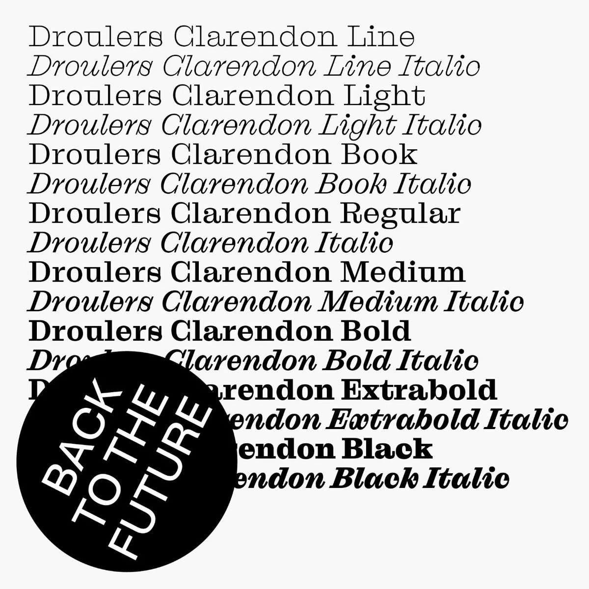 New release!
Droulers Clarendon is a fanciful version of Clarendons with the distinctive features of Droulers: it has been designed as if it were its historical source.
bureaubrut.com/en/product/dro…