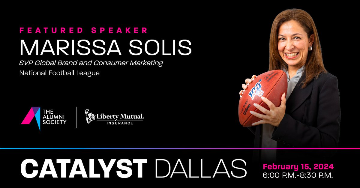 alumni_society's tweet image. Don't forget! The Alumni Society's Catalyst Series event is just around the corner! Our featured speaker is Marissa Solis, the SVP of Global Brand and Consumer Marketing at the NFL! Secure your seat: hubs.la/Q02jphXV0

#TheAlumniSociety #CatalystDallas @NFL
