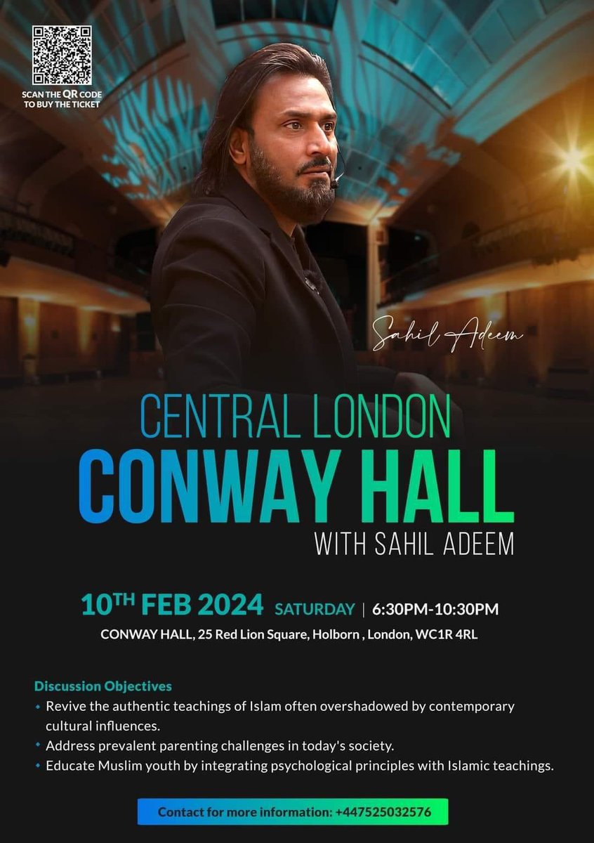 LONDON 🇬🇧 Once again get ready to join Sahil Adeem in Central London at the Cornway Hall on the 10th of February, 6:30 PM. 𝗕𝗢𝗢𝗞 𝗬𝗢𝗨𝗥 𝗧𝗜𝗖𝗞𝗘𝗧𝗦 𝗡𝗢𝗪! rb.gy/hejzul Contact for more info: +447525032576 #SahilAdeemGlobalTour #sahiladeem #sahiladeemuktour