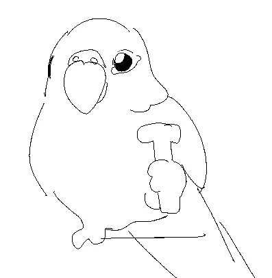 artistic rendition of my conure peepee holding a metal screw (she is entranced by it and wont let go of it) 