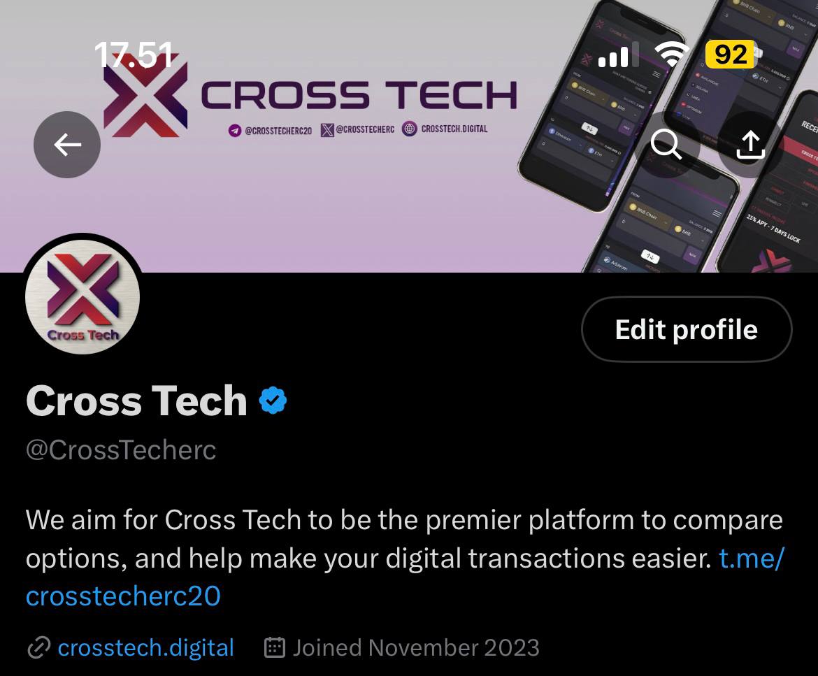CrossTecherc's tweet photo. Now the official crosstech twitter account has been verified ✅,
This will make it easier for people to recognize that our Twitter account is the only one and is marked. By verifying Twitter accounts, we hope to reach more people and make CrossTech known to many people in the world.

Telegram : https://t.co/ho0L9p5pWp