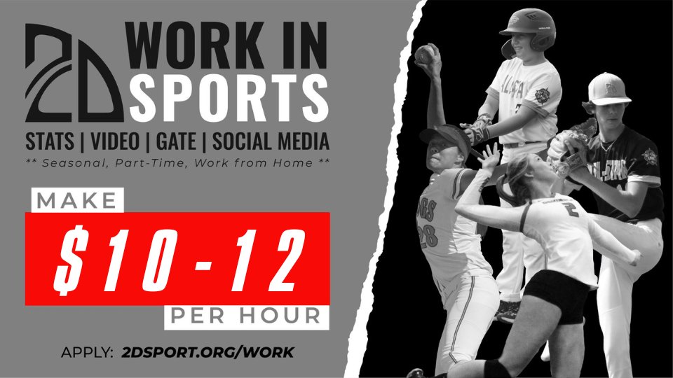 Work with us in 2024! We're looking for college students to experience a fun working environment in different sports 2D offers: ✅ Competitive pay ✅ Weekday & Weekend Opportunities ✅ Make your own schedule Apply today⤵️ 2Dsports.org/work