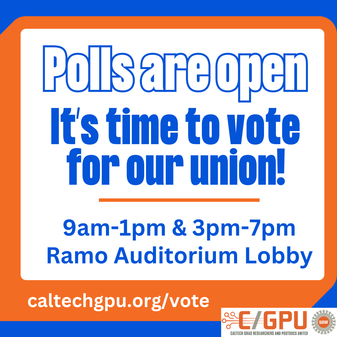 It's go time! 🎉Our union election has begun – get out and vote! #UnionYES

Voting is open: TODAY and TOMORROW from 9:00 am – 1:00 pm and 3:00 pm – 7:00 pm. Head to Ramo Auditorium Lobby. 💪