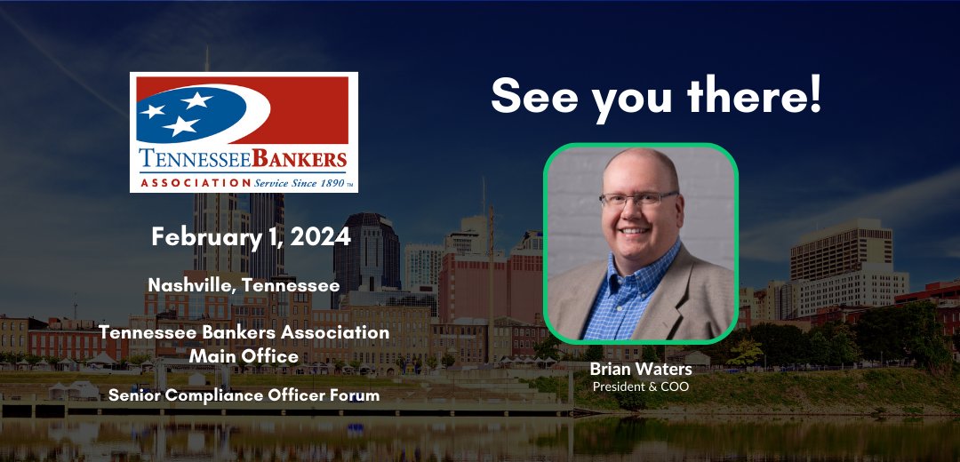 Are you headed to the TBA's Senior Compliance Officer Forum tomorrow in Nashville? Our President & COO, Brian Waters, will be onsite discussing the new CRA final rule requirements and answering your CRA questions. #banking #cra #compliance #cramodernization