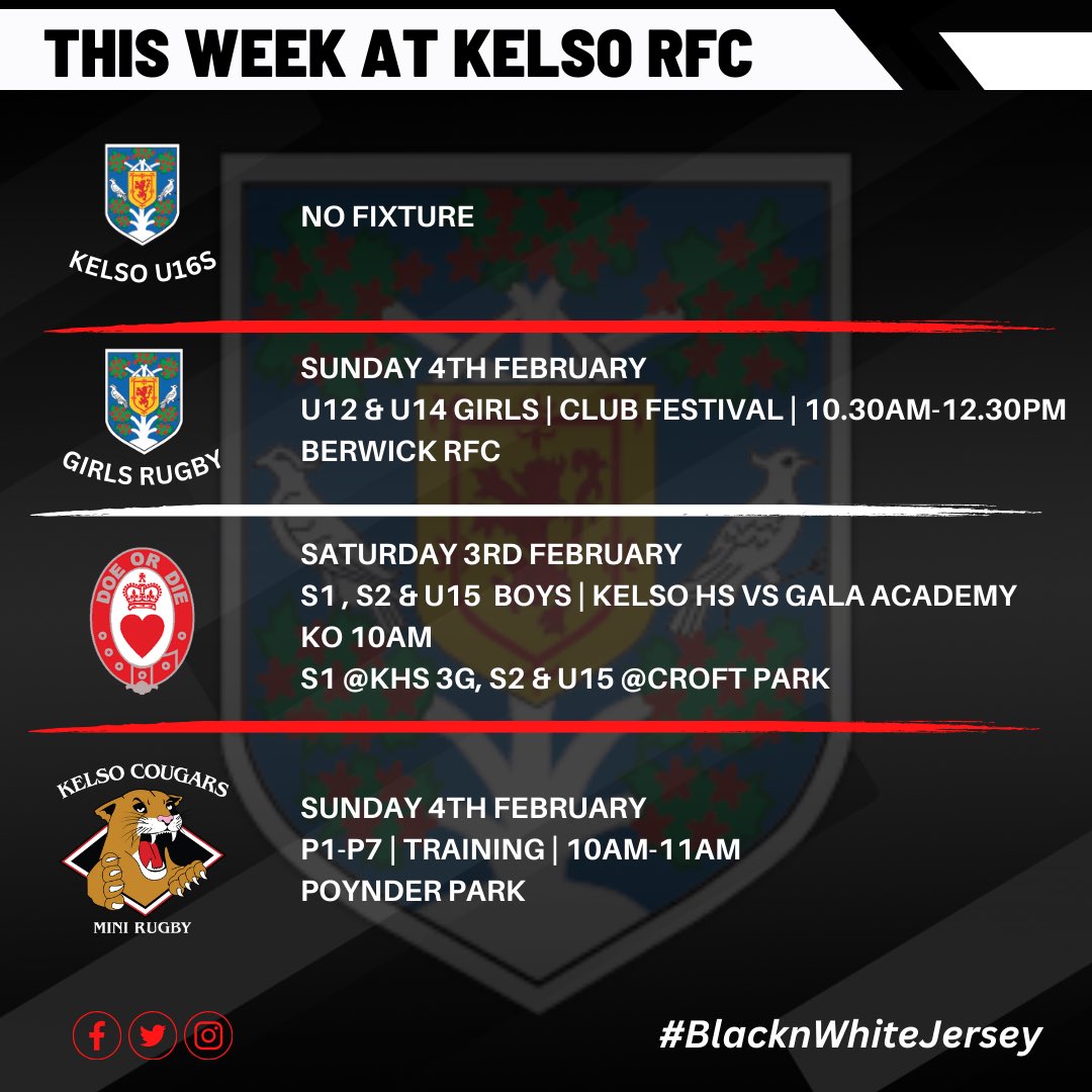 ⚫️⚪️ THIS WEEKS FIXTURES ⚫️⚪️ Fixtures for this week are below⬇️ ⚫️⚪️ #OneClub #OneCommunity #BlacknWhiteJersey