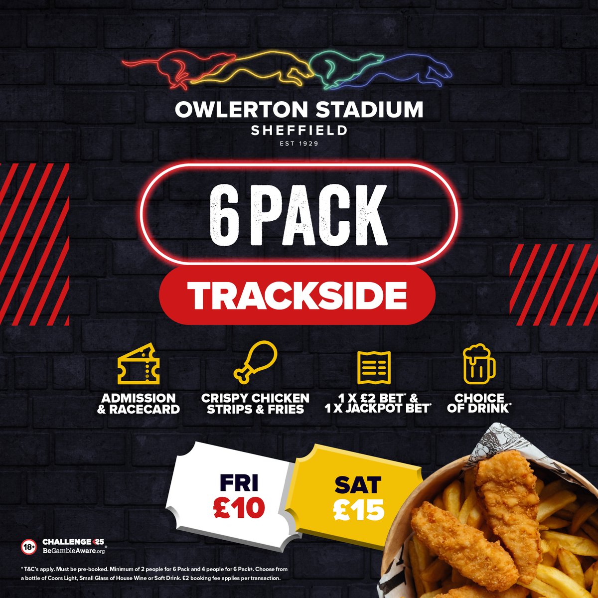 OwlertonStadium's tweet photo. Is it even a proper night at the dogs without a #6Pack?
Our best-selling race night package is designed for #maximumvalue and is guaranteed to make your night unforgettable 😎
Upgrade to reserved seating for just £1 🌟 https://t.co/z4XGsEutoy