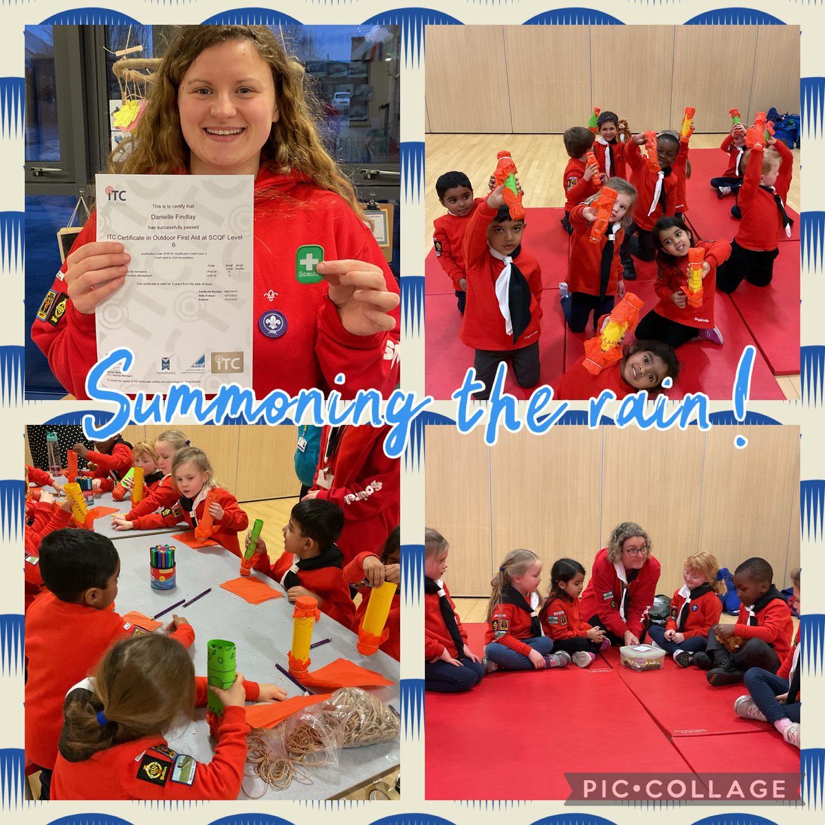 19thSquirrels's tweet photo. This week the focus was teamwork and working together. We made rain sticks and they worked too well in summoning the rain! One of our squirrels brought in a cake (which we need to share out tomorrow) and Conker received her first aid badge! What a busy meeting! 🌰🍁🌳 https://t.co/01sCxYabc7