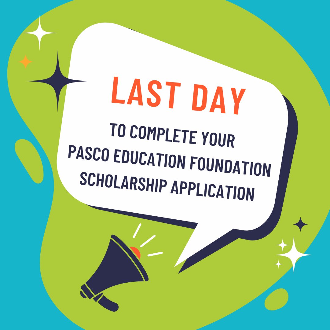 Today is the deadline for the Pasco Education Foundation's 2024 Scholarship Application! You can apply for over 100 scholarships at once. Applications close at 11:59 p.m. Visit pascoeducationfoundation.org/students to apply.
#PEFscholarships #PascoScholarships
