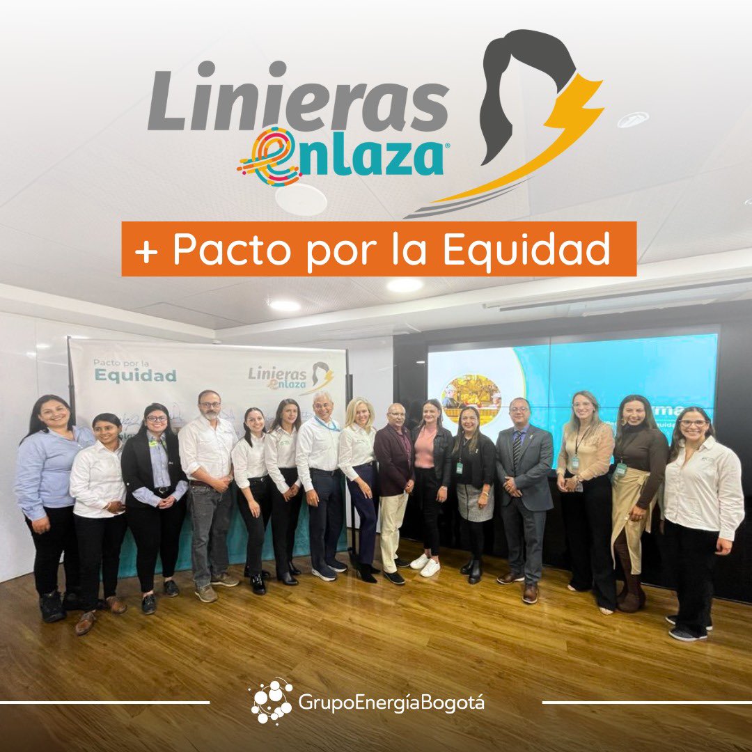 GrupoEnergiaBog's tweet photo. ⚖️ #Equidad es que más mujeres puedan formarse y desarrollarse profesionalmente como linieras, una profesión históricamente dominada por hombres.

✍️ Junto a varios de nuestros contratistas, firmamos el ‘Pacto por la Equidad’ con el cual mejoraremos la vida de 30 mujeres. https://t.co/ucQ6QvXjrr