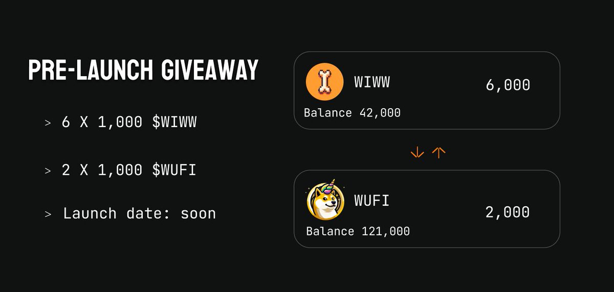 Wufiswap's tweet photo. Team $WUFI, it's coming in a few days!

We'll be inaugurating our launchpad with @WIWW_DRC20. Their mobile wallet will be a game-changer for #DRC20.

Release date and $WIWW metrics are coming soon.

A special gift to celebrate it! You know what to do 👇 https://t.co/j0aHL04m9f