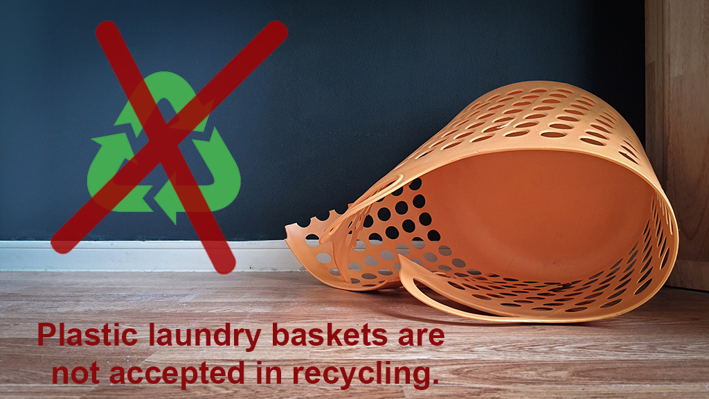 It’s #kNOwWasteWednesday! Plastic laundry baskets are not accepted in recycling! Try giving away or repurposing instead! Otherwise, place in the trash.