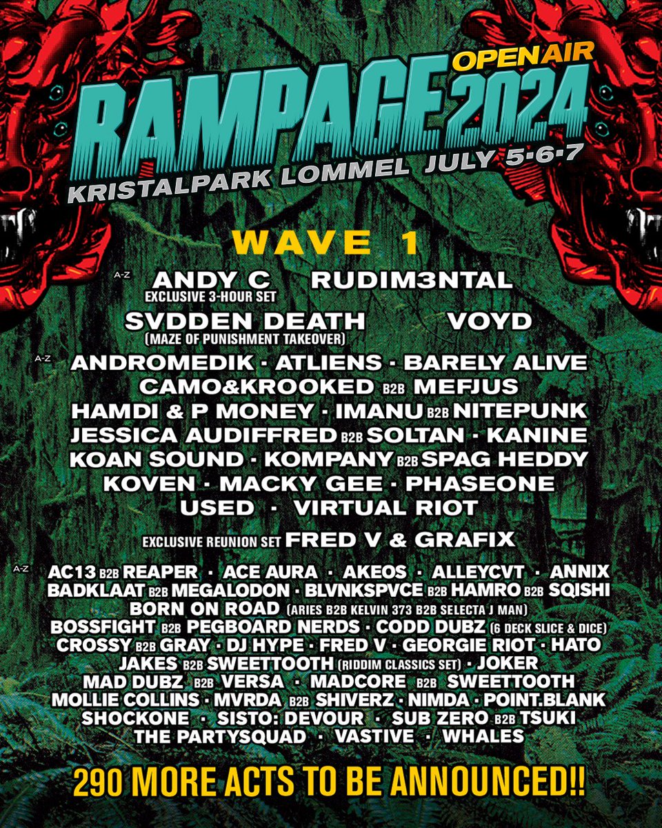 THE FIRST WAVE OF NAMES FOR RAMPAGE OPEN AIR 2024! THE BIGGEST DRUM AND BASS AND DUBSTEP FESTIVAL IN THE WORLD! TICKETS AVAILABLE NOW VIA: rampageopenair.eu/tickets