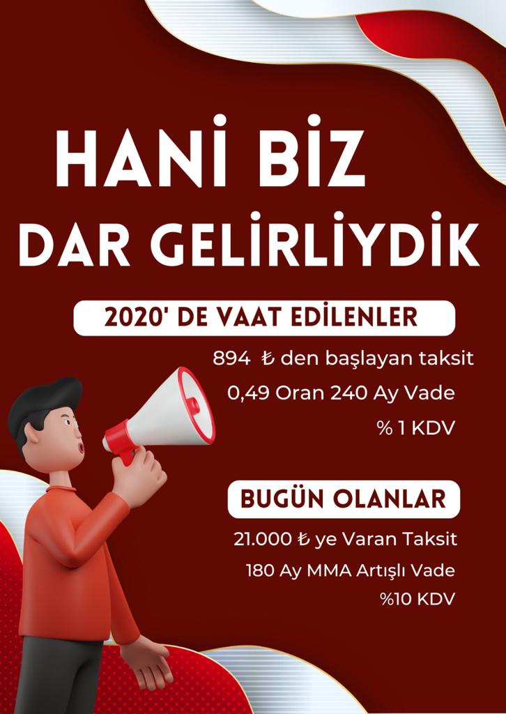 Dar gelirliye verilen sözlerin tutulmasını istiyoruz. 
<a href="/murat_kurum/">Murat KURUM</a> <a href="/tv100/">TV100</a> <a href="/ctisik/">Candaş Tolga Işık</a>
#azoncekonustum
#MuratKurumNerede
#toki100binsosyalkonut