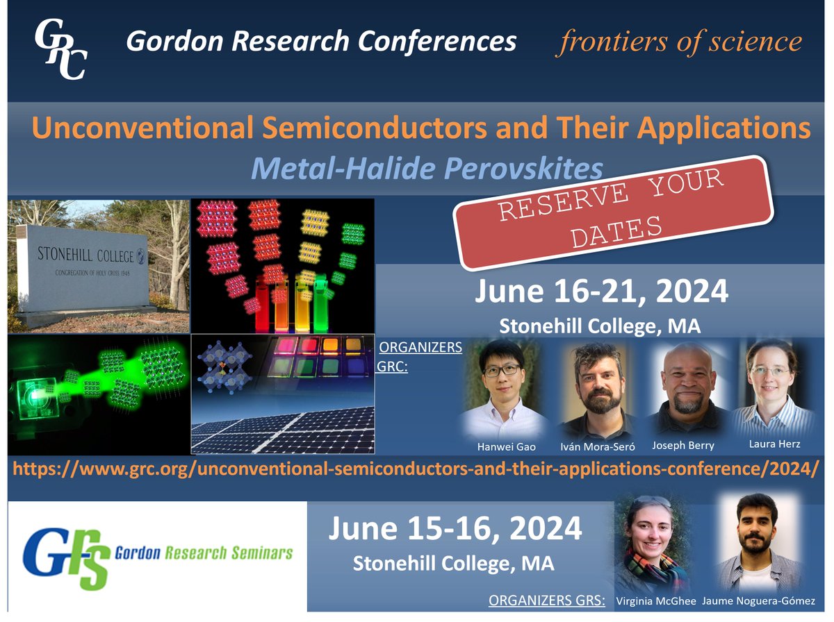 JNogueraGomez's tweet photo. 🗓️Early-career academics (PhD and PostDoc), save the dates for the GRS Conference "Emerging Applications of Advanced Metal-Halide Perovskites" in Boston on June 15-16, just before the GRC.🚀 https://t.co/EMv4as7JO3