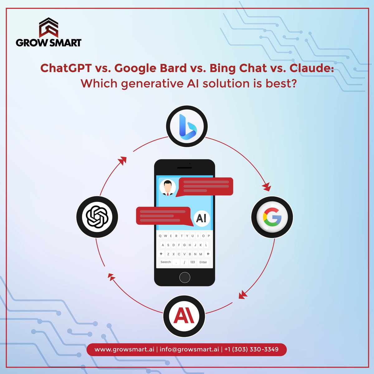 growsmart_ai's tweet photo. Exciting AI Showdown Alert! 🤖✨ Delve into the fascinating world of Generative AI with our latest blog: 'The Generative AI Showdown: ChatGPT vs. Bard vs. Bing Chat vs. Claude.' https://t.co/6CQ6LLNQb4
#AI #GenerativeAI https://t.co/oTkbuJv5JB
