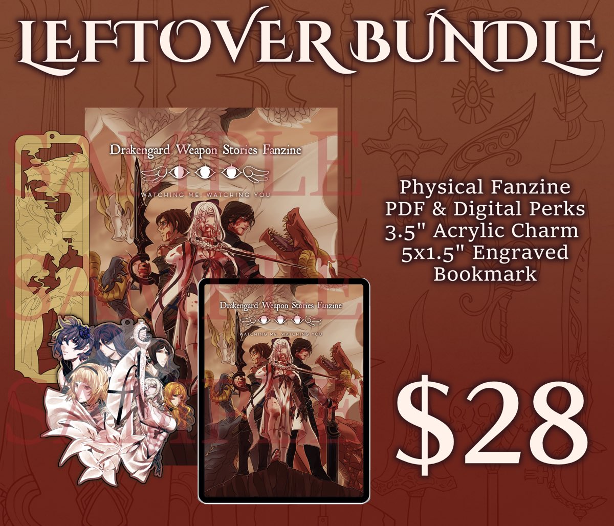 ⚡️UPDATE⚡️
We have a NEW leftover bundle containing:
- Drakengard Weapon Stories Fanzine Physical Book &amp; PDF
- Drakengard 3 Intoner Charm
- Dragons Engraved Bookmark

This is VERY limited! Listing here: weaponstoryzine.bigcartel.com/product/leftov…
Other listings: weaponstoryzine.bigcartel.com