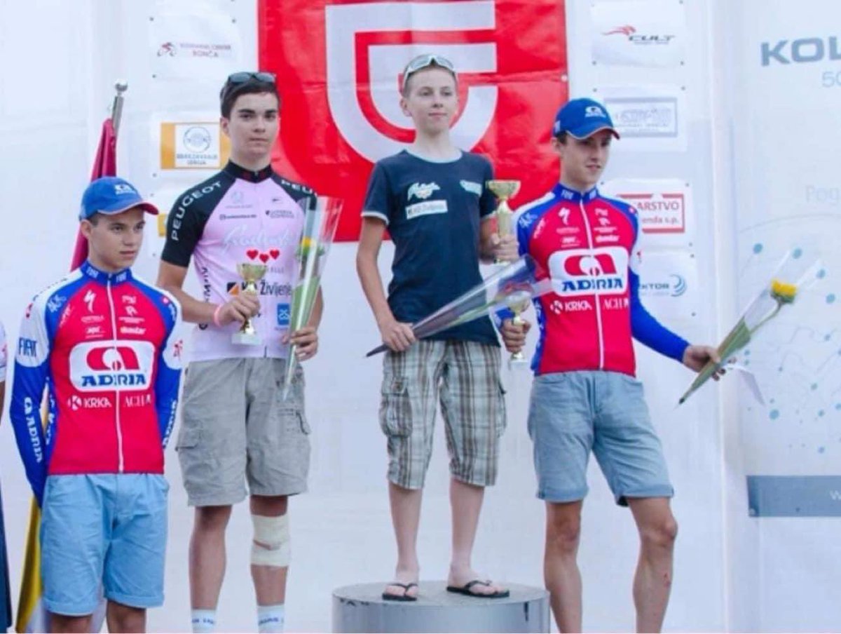 Cool image of 12 years old Tadej Pogačar winning the Criterium Grand Prix race in Idrija, Slovenia. Winner from the beginning. 🇸🇮🏆

📷: Klemen Petrič