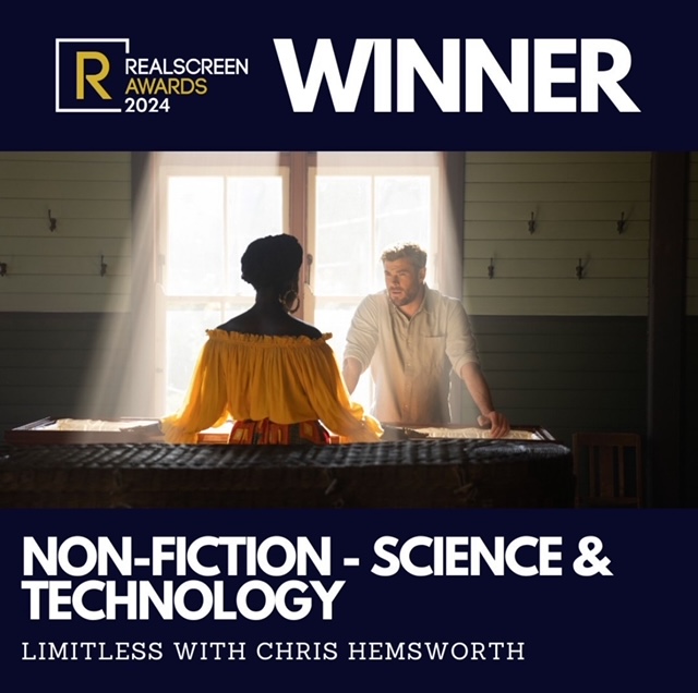 Immensely proud of Stern and Wild dream team Ruth Shurman and Duncan Coates @ruthcs14 @duncan.coates. Their epic docuseries Limitless with Chris Hemsworth just won the Science category at @realscreen. Congratulations to everyone at team @nutopiatv for an extraordinary series