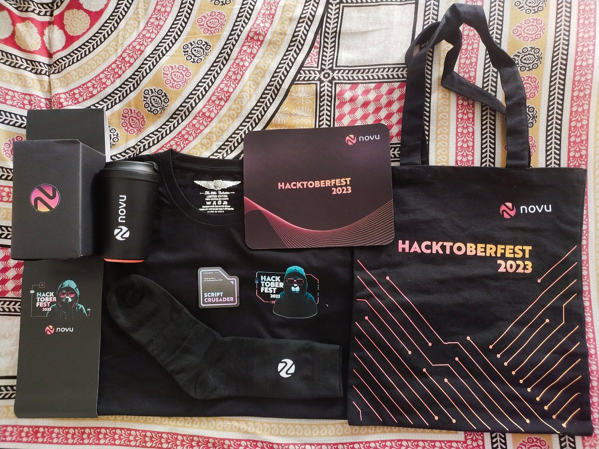 Psycho2049's tweet photo. Today, I Just got my @hacktoberfest '23 and @HackSquadDev '23 #swagkit ! Loving the black tote bag and mousepad. Can't wait to use them!
This swag kit is a great reminder of the power of #opensource.
#DeveloperLife #OpenSource #Hacktoberfest #Hacksquad https://t.co/YWlPfFb5TF