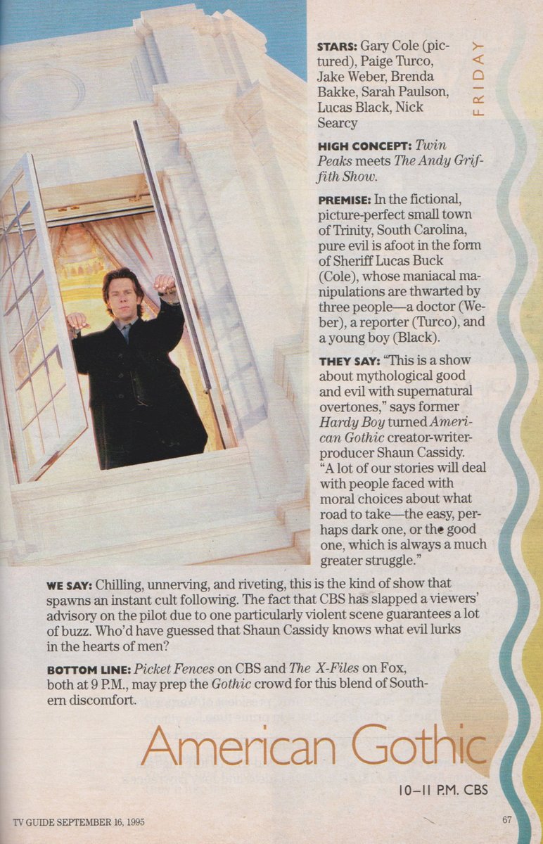 TVGFPI's tweet image. AMERICAN GOTHIC. 1995.

Gary Cole, Paige Turco, Jake Weber, Brenda Bakke, Sarah Paulson, Lucas Black, Nick Searcy. #AmericanGothic #TVGuide