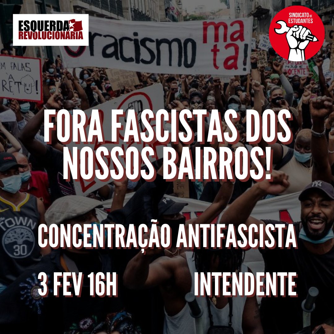 SindEstud's tweet photo. No próximo dia 3 de fevereiro, às 16h no Intendente, saímos à rua para dizer "Fora com os fascistas dos nossos bairros!!"  

Nenhuma agressão sem resposta!  
Fascismo nunca mais!

https://t.co/9oZoPGJAw5 https://t.co/Xz3iyK6SGN