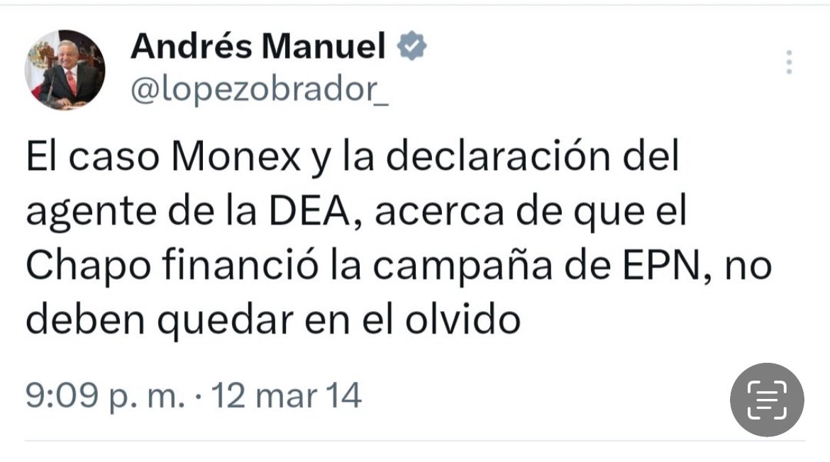 Cuando <a href="/lopezobrador_/">Andrés Manuel</a> criticaba a Peña Nieto, la DEA era una fuente confiable.

Ahora que es presidente y que Tim Golden, junto con otros, publica un artículo describiendo investigaciones de la DEA sobre posible financiamiento del Cártel de Sinaloa a su campaña, todo es una