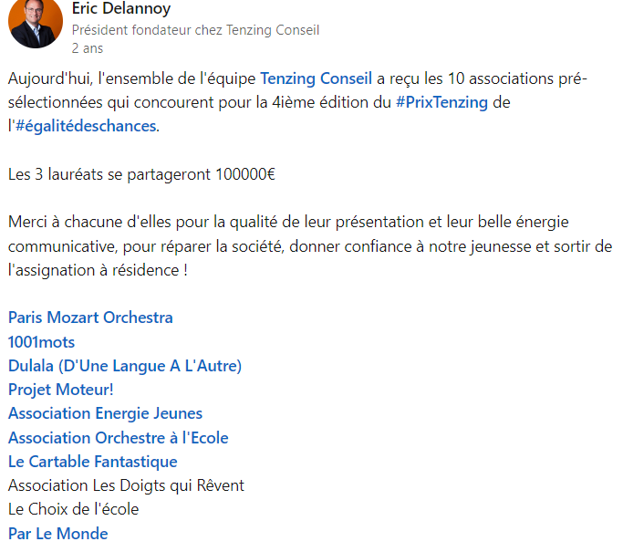 @VilleCG @CsenOfficiel @education_gouv il serait temps de compter toutes les subventions reçues par Energie Jeunes, et de révéler qui est derrière : la fondation alphaoméga, présidée par la famille TCHENIO (voir cac40); La société de conseil TENZING, dt le fondateur est T. GUILLUY,actuel directeur de France travail