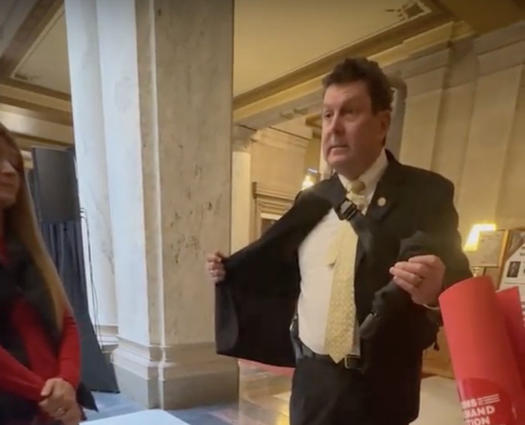 StudentsDemand's tweet photo. Yesterday, Indiana Students Demand Action leaders visited the statehouse to call on lawmakers to put public safety first and take action to prevent gun violence.

Rep. Jim Lucas’s response? To flash his handgun at the highschoolers. https://t.co/ynODlYQ0Rf https://t.co/51euzMU6vh