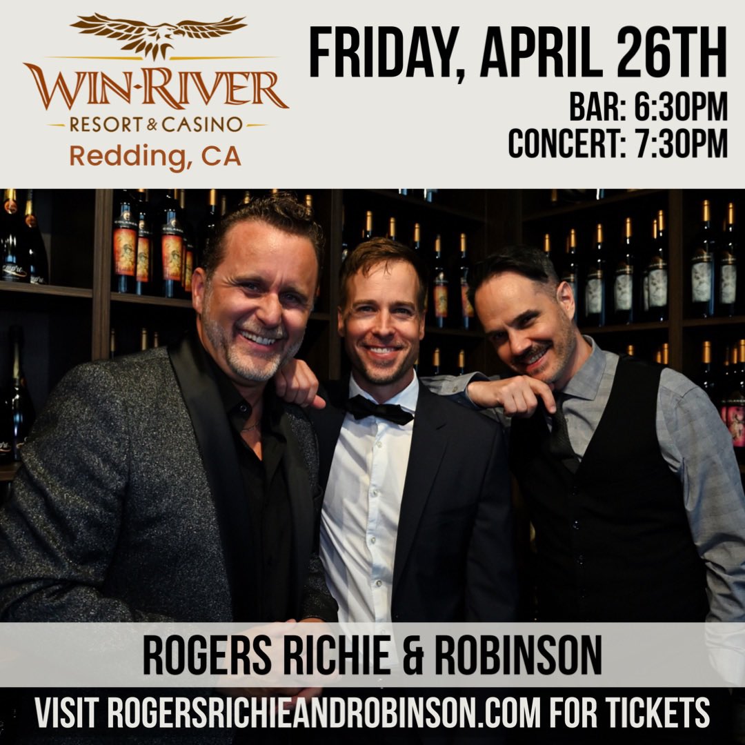 undercoverslive's tweet photo. CALIFORNIA! See you in Redding at the Win-River Resort and Casino on Friday, April 26th! Visit https://t.co/2TAXBJj6ED for tickets.
#winriver #casino #california #rogersrichierobinson #lionelrichie #kennyrogers #smokeyrobinson #liveconcert #tributetolegends #lukemcmaster https://t.co/bmgrdojJT3