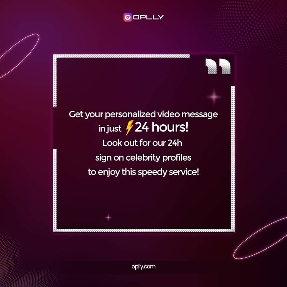 opllyapp's tweet photo. Get your personalized videos within 24 hours from your favourite celebrities! Just check if your preferred celebrity contains this icon "⚡" or not, if yes you can request a video and get it within 24 hours!*

Visit https://t.co/8zR63RXUyR and send a request now! https://t.co/qQ2UGCBrWm